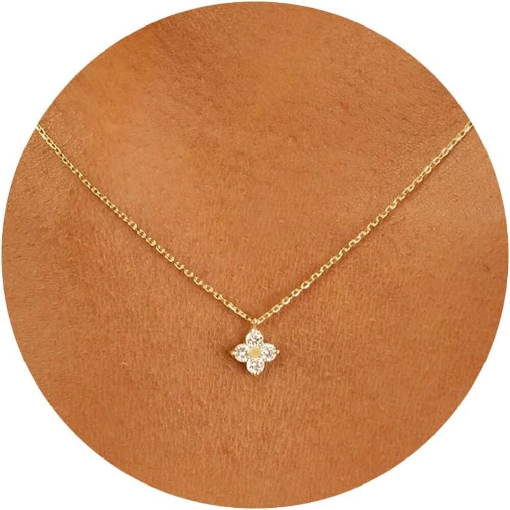 14K Gold Plated Necklace for Women - Dainty Flower, Leaf, Bead, Tree, Bee, Sun, - Picture 1 of 7